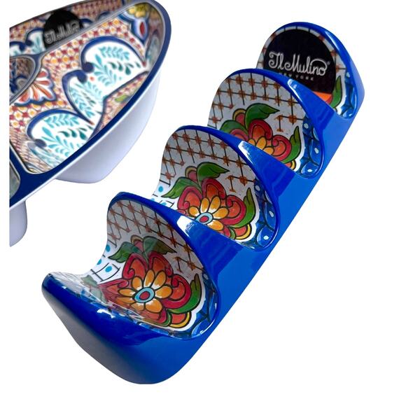 NEW Il Mulino Melamine TACO FIESTA SET 15" Divided Bowl & 2 Holders 4 Tacos Each - Picture 4 of 11